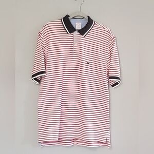 Brooks Brothers Red and White Striped  Polo Shirt with Blue Accents Size L